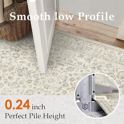 2x3 Taupe Entryway Area Rug Machine Washable Door Mat Kitchen Vintage Distressed Non Slip Carpet Indoor Retro Floral Accent Throw Small Rug for Bathroom Office Bedroom Living Dining Room