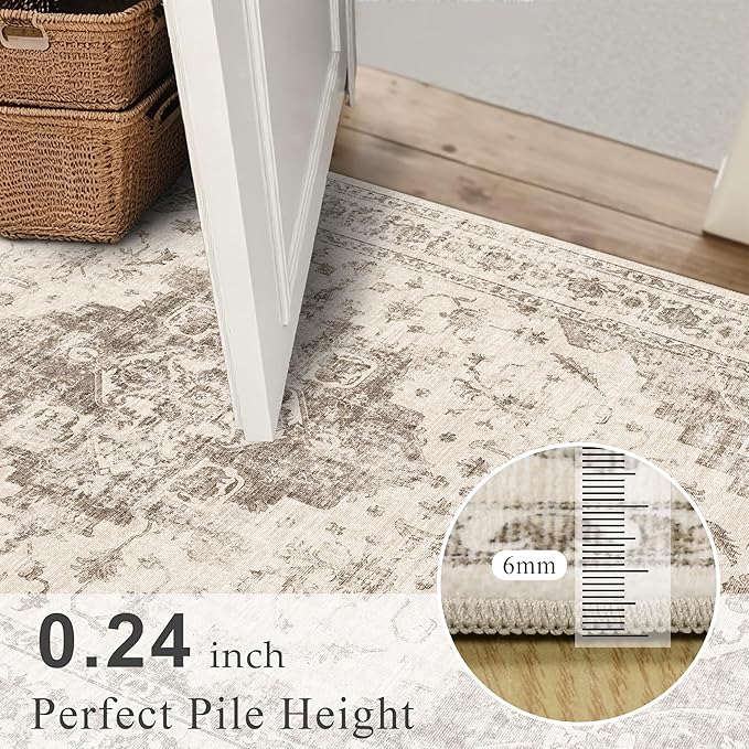 6x9 Vintage Washable Area Rugs Boho Medallion Large Distressed Retro Accent Carpet Floral Non-Slip Soft Low Pile Indoor Throw Rug for Living Room Bedroom Dining Room Office Kitchen, Taupe