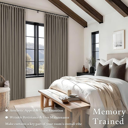 Dark Taupe 96 Inch Blackout Pinch Pleated Curtains 2 Panel Set for Living Room Darkening Thick Linen Textured 100% Black Out Drapes 96 Inches Long Pinch Pleat Light Blocking Bedroom Brownish Gray