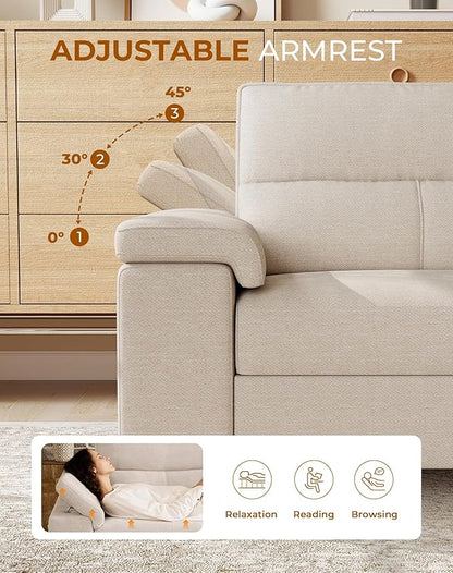 88.97" L Shaped Sectional Couches for Living Room, Deep Seat Sofa with Big Storage Ottoman & 8”Cushion, Comfy 2-Seater Chenille Loveseat, Convertible Armrest, Removable Cover for Small Space(Beige)