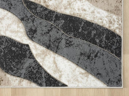 Modern Abstract Area Rug Hand Carved Contemporary Geometric Swirls Vibrant Colors Carpet for Living Room Bedroom Design PR1002 (Beige, 5' x 7')
