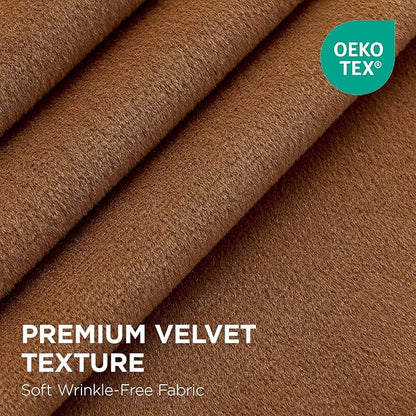 Joydeco Golden Brown 100% Blackout Curtains 96 Inch 2 Panels, Luxury Thermal Brown Velvet Curtains for Bedroom Living Room, Soundproof Blackout Window Drapes, Rod Pocket & Back Tab (52W x 96L)