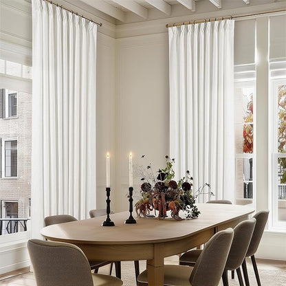 Beige White Pinch Pleated Linen Curtains 1 Panel for Living Room Bedroom Memory Training Shaped Semi Sheer Pleat Drapes with Hooks Rings Light Filtering Window Curtain 60x108