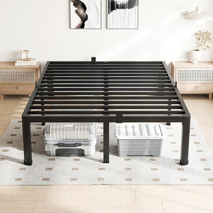 12 Inch Queen Bed Frame, 3500Lbs Heavy Duty Metal Platform with Round Corner Legs Mattress Slide Stopper, Steel Slat Support No Box Spring Needed, Noise Free, Non-Slip, Easy Assembly