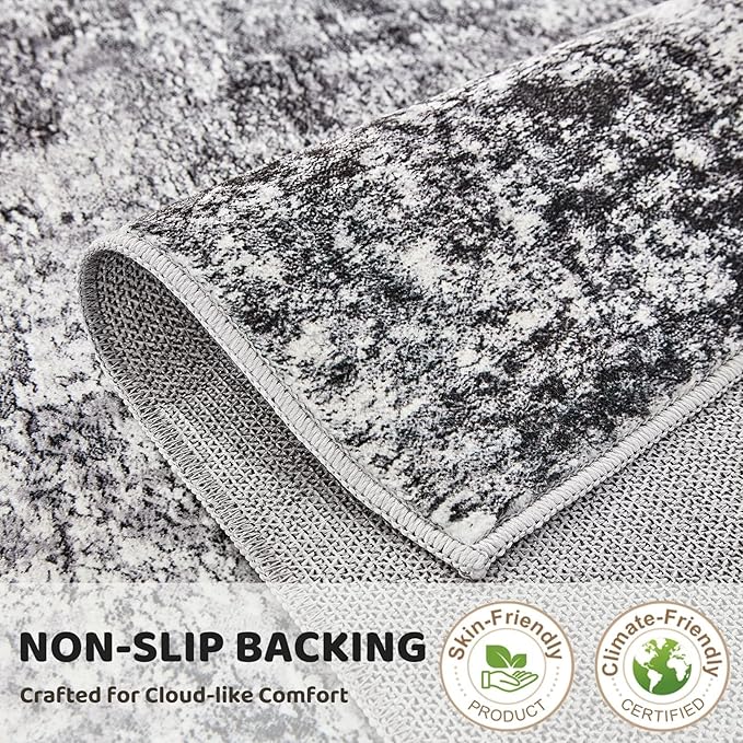 8ft Round Area Rug Living Room Rugs - 8x8 Washable Large Soft Indoor Neutral Modern Abstract Low Pile Rug Carpet for Bedroom Dining Room Farmhouse Home Office - Grey