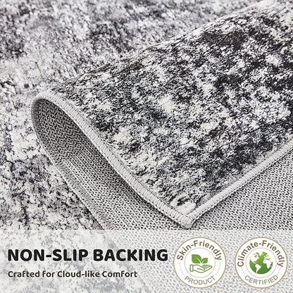 6ft Round Area Rug Living Room Rugs - 6x6 Washable Large Soft Indoor Neutral Modern Abstract Low Pile Rug Carpet for Bedroom Dining Room Farmhouse Home Office - Grey