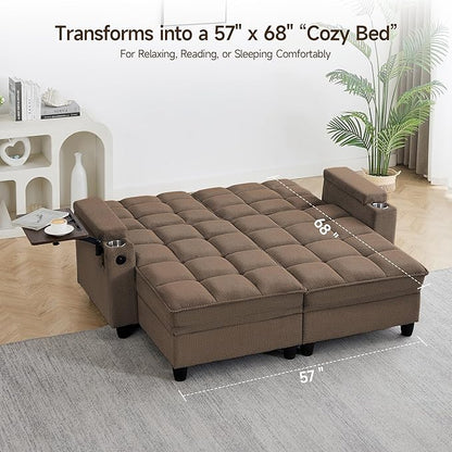 70.9" Chaise Lounge Chair Indoor, Oversized Boucle Upholstered Sofa Bed, Adjustable Backrest Deep Seat Reading Chair, Sofas Couches for Living Room with Storage, Cup Holders & 360° Swivel Side Table