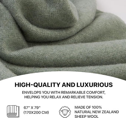 | Wool Blanket/Throw | 100% New Zealand Wool | Perfect for Home and Outdoors | Virgin Wool Throw with Fringes 67"x79" (170 x 200 cm)