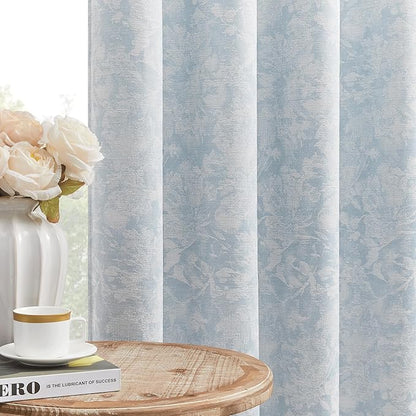Beauoop Blue Floral Jacquard Blackout Curtains 108 Inches Long 2 Panels for Bedroom Living Room Chenille Flower Room Darkening Thermal Insulated Soundproof Grommet Window Treatments Drapes, 52x108