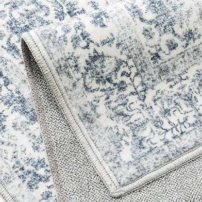 Navy Blue Area Rug 5x7 Machine Washable Vintage Living Room Distressed Non Slip Carpet Traditional Indoor Bedroom Retro Floral Accent Throw Large Rug for Office Kitchen Bathroom Dining Room