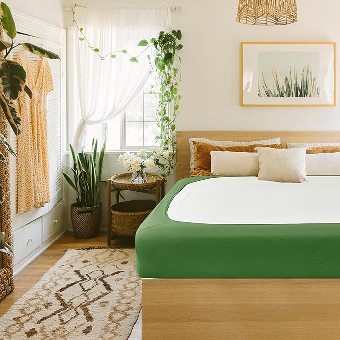 Biscaynebay Decorative Box Spring Cover Queen Size, Sage Luxurious Jersey Knitting Stretchy Wrap Around 4 Sides Bed Skirt for Home/Hotels, Easy Fit Wrinkle & Fade Free Machine Washable