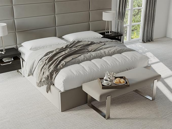 VANT Upholstered Bed Bench - Velvet Peacock Blue- Burnished Brass - Contemporary Modern, Bedroom Bench Seat, Hallway, or Entryway