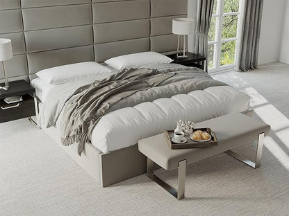 VANT Upholstered Bed Bench - Zigrino Oyster - Matte Black - Contemporary Modern, Bedroom Bench Seat, Hallway, or Entryway