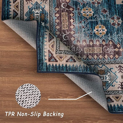 vivorug Blue Runner Rug 2'x8' Vintage Washable Non-Slip Runners for Hallways Kitchen Entryway Laundry Room Carpet Hallway Runner