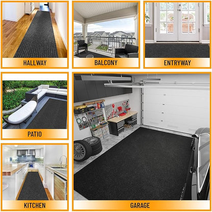 Ottomanson 2' x 45' Hallway Runner with Scraper Pile Extra Durable Non-Slip Rug Mat for Indoor & Outdoor Use - Ideal for Kitchen, Entryway, Patio & Garage - High-Traffic Carpet, Black