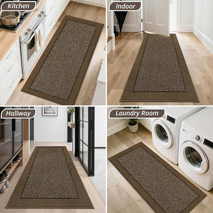 BEQHAUSE Indoor Door Mat 24" x 60", Dirt Trapper Door Mats Non-Slip Entryway Rugs Washable, Resist Dirt Absorbent Welcome Mat, Low Profile Floor Mats for Front Back Door and Entryway, Brown