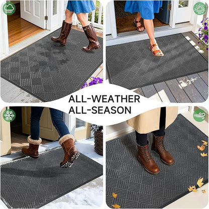 Front Door Mat, Heavy Duty Indoor Outdoor Doormat, 48" x 24" Low Profile Outdoor Mats for Home Entrance, Stain and Fade Resistant Welcome Mat Ideal for High Traffic Area, Diamond Grey