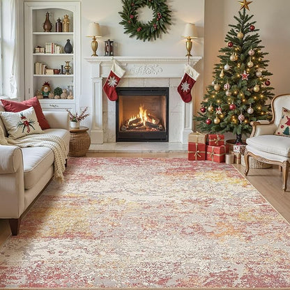Area Rug Living Room Rugs - 8x10 Washable Large Soft Indoor Neutral Modern Abstract Low Pile Rug Carpet for Bedroom Dining Room Farmhouse Home Office - Colorful