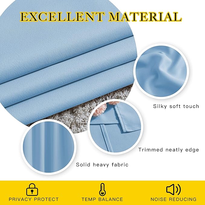 NICETOWN Room Darkening Curtains for Living Room, Grommet Window Treatment Thermal Insulated Solid Sound Reducing Drapes for Bedroom, Blue, Set of 2, W52 x L102