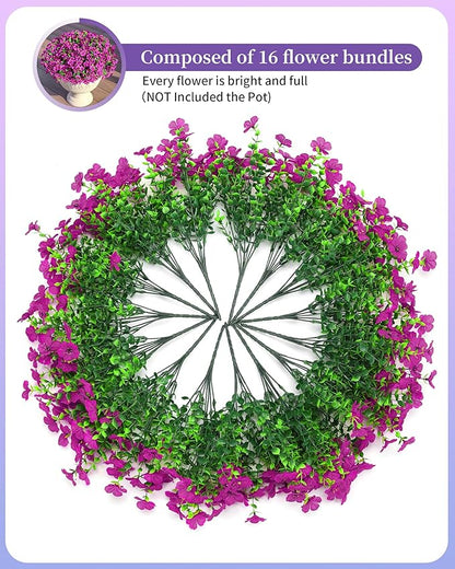 Artificial Flowers for Outdoors Faux Outside Plants Spring Summer Decorations 16 Bundles UV Resistant Silk Daisy Fake Eucalyptus Realistic Used for Yard,Porch,Patio,Window Box,Planter Decor