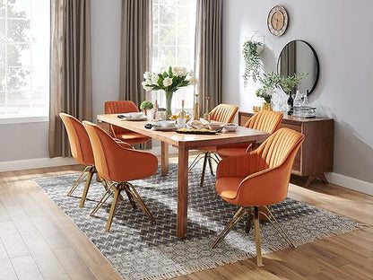 Zouron Mid Century Modern Swivel Accent Chair with Gold Metal Legs, Upholstered Swivel Chair No Wheels, Side Accent Arm Chair Vanity Chair for Small Space Home Office Living Room Bedroom, Orange
