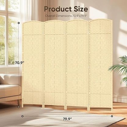 JOSTYLE Room Divider Wall 4 Panel 6FT Room Divider Panel, Privacy Divider Screen for Room Separation, Folding Parition Screen Freestanding for Bedroom Home Office Restaurant, Ivory White