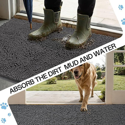 Amyracel Dirt Trapping Door Mat, 36" x 60" Large Absorbent Dog Door Mat for Muddy Paws, Quick Dry Non Slip Chenille Mud Mat for Dogs, Machine Washable Entry Indoor Entryway Rug for Inside Floor