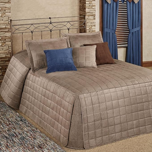 Touch of Class Camden Luxury Bedding | Neutral Sand Color | Grande Fitted Bedspread | Faux Suede Box Quilted Design | Designed 3 Piece Set Includes Full Bedspread and 2 Standard Shams