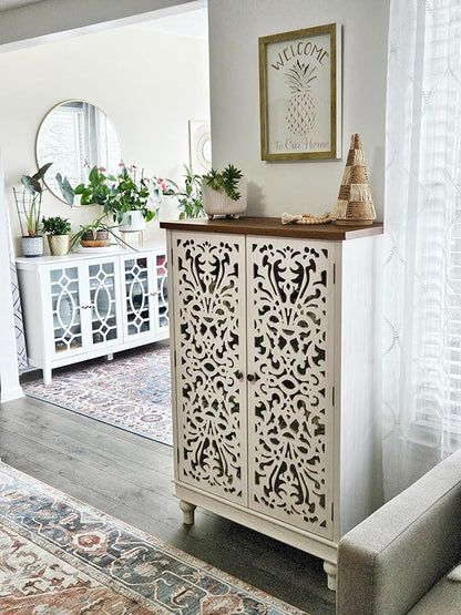 PHI VILLA Tall Accent Cabinet with Doors - Farmhouse Storage Cabinet for Living Room White