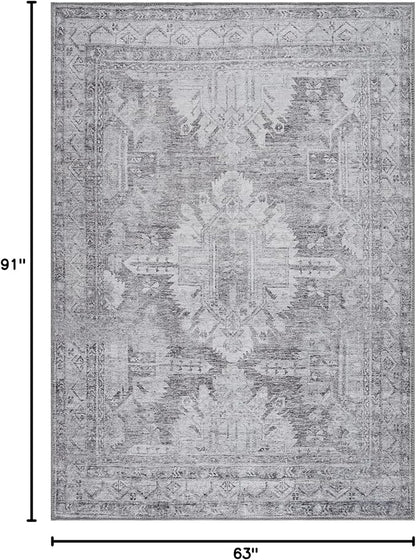 Bloom Rugs Washable 5' x 7' Rug - Ivory/Silver Gray Traditional Area Rug for Living Room, Bedroom, Dining Room, and Kitchen - Exact Size: 5' x 7'