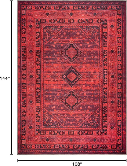Bloom Rugs Washable Non-Slip 9' x 12' Rug - Red Traditional Bordered Area Rug for Living Room, Bedroom, Dining Room, and Kitchen - Exact Size: 9' x 12'