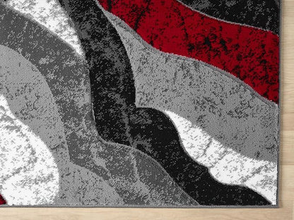 Modern Abstract Area Rug Hand Carved Contemporary Geometric Swirls Vibrant Colors Carpet for Living Room Bedroom Design PR1002 (Red, 8' x 10')