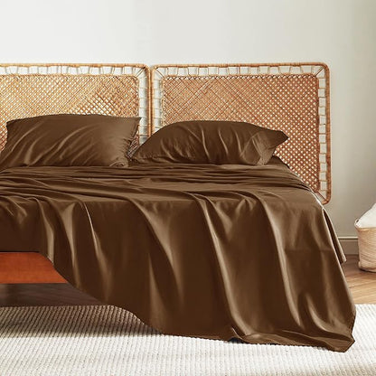 Bedsure Full Size Bed Sheets, Cooling Sheets, Rayon Derived from Bamboo, Breathable & Soft, Deep Pocket Up to 16 Inches, Hotel Luxury Silky Bedding for Hot Sleepers, Brown