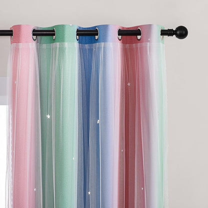 XiDi Curtains for Bedroom Decor, Rainbow Pink GreenBlue52/45/1
