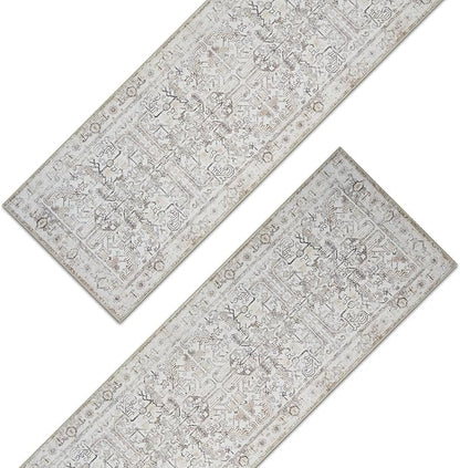 jinchan Lima Kitchen Runner Rug 3x10-2pcs, Bohemian Hallway Washable Rug Floral Non Slip with Rubber Backing Vintage Carpet Runner for Bedroom Bathroom Laundry Room Living Room Taupe