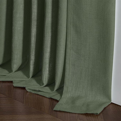 Olive Green Linen Pinch Pleated Curtains 84 Inches Long 2 Panels for Living Room Bedroom Linen Pleated Hooks Rings Back Tab Light Filtering Loden Moss Green Farmhouse Drapes 84 Inch Length