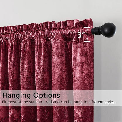 SMILETIME Burgundy Red Crushed Velvet Curtains 52x96inch Rod Pocket Luxurious Thermal Insulated Soundproof Drapes Soft and Durable Light-Filtering Window Treatments for Living Room Bedroom, 2 Panels