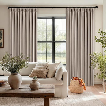 Memory Trained Pinch Pleated 100% Blackout Linen 80 Inch Curtains for Bedroom Room Darkening Light Blocking Burlywood Tan Window Curtain 80 Inches Long Living Room Black Out Pleat Drapes Dual Layer
