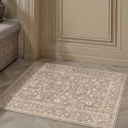 2x3 Deep Brown Entryway Area Rug Machine Washable Door Mat Kitchen Vintage Distressed Non Slip Carpet Indoor Retro Floral Accent Throw Small Rug for Bathroom Office Bedroom Living Dining Room