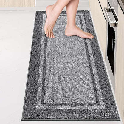 Kitchen Rugs 24" x 70", Non-Slip Machine Washable Kitchen Runner Rugs Floor Mats, Absorbent Comfort Standing Mats for Kitchen, Sink, Laundry and Hallway, Rolled Packaging, Light Grey & Dark Grey
