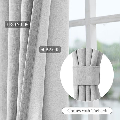 Macochico 100% Blackout Curtains Thermal Insulated Noise Reducing Chenille Curtains for Hotel Auditorium Bedroom Living Room Grommet Apricot Grey Curtains with Tieback Classic 52" Wx84 L 1 Panel