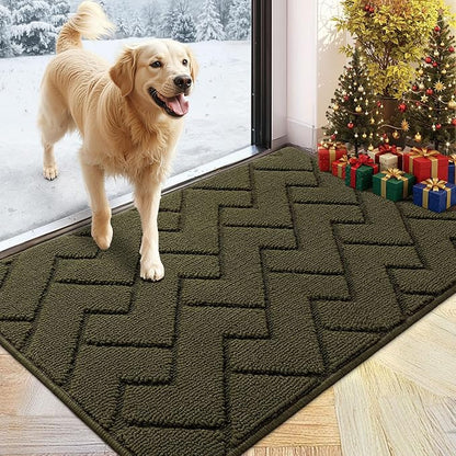 hicorfe Front Door Mat Outside Entrance,24"x35" Absorbent Muddy Dirt Resist Welcome Door Mats Outdoor Indoor,Stain and Fade Resistant,Non Slip Backing Entry Mat Doormat for Entryway (Oliver Green)