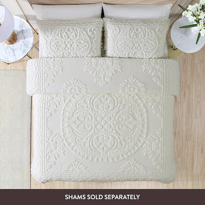 Beatrice Home Fashions Medallion Chenille Bedspread, Full, Ivory