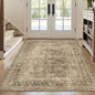 FMFUNCTEX 3x5 Washable Area Rug Brown Vintage Neutral Non Slip Low Pile Traditional Retro Indoor Carpet for Entryway Entrance Soft Floral Throw Rug Living Room Bedroom Kitchen Dining Office Laundry