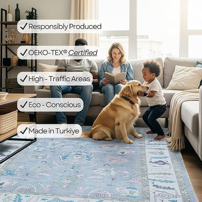 Fame Rugs Lavender Modern Oushak Rug 2'6"x10, Vintage Turkish Colorful Oriental Antique Inspired Foldable Long Washable Runner Rugs, Luxury Living Room Bedroom (386PBL, 2'6" x 10')