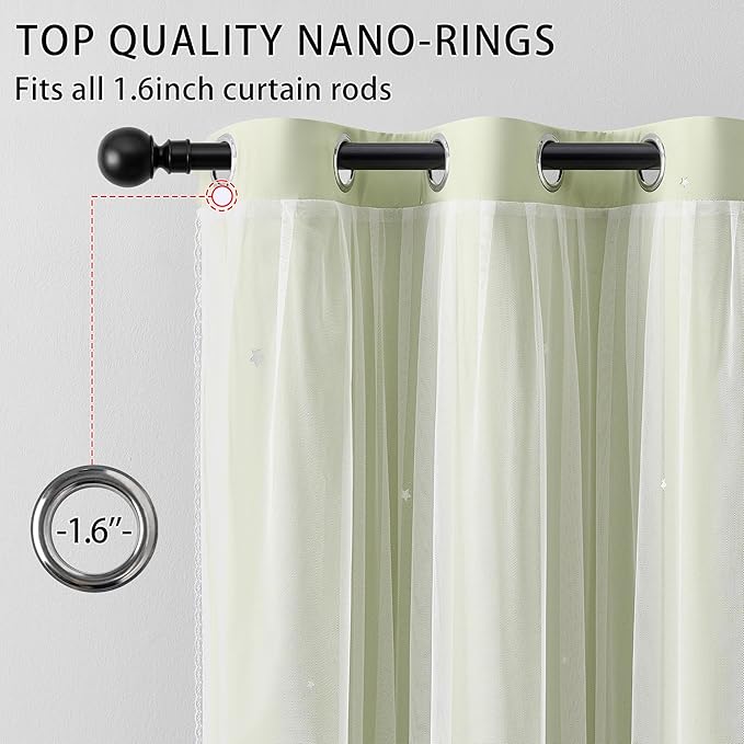 XiDi Green Curtains for Bedroom, Girls Room Blackout Curtains, Kids Room Darkening Curtains, Light Green Decor, 1 Panel Sage Green/52/84/1