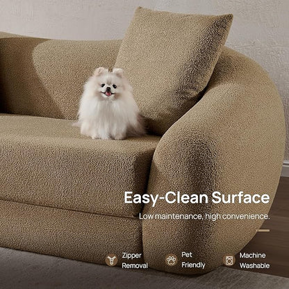 SICOTAS Curved Sofa Couch Bed for Living Room Convertible Futon Cloud Boneless Sleeper Chair Pull Out Floor Couch with Deep Seat Sofa Set Foam No Assembly Required for Bedroom Apartment Office, Brown