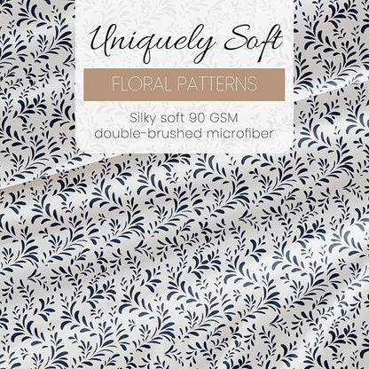 Linen Market 4 Piece King Sheet Set - Breathable, Double-Brushed Patterned Cooling Sheets – Oeko-TEX Certified Ultra Soft & Wrinkle-Free 16" Deep-Pocket King Sheets - Easy Care Burst of Vines Navy