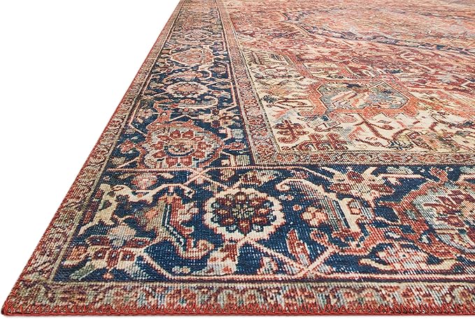 Loloi Layla Collection LAY-08 Red/Navy 2'-6" x 12'-0" .13" Thick Runner Rug, Soft, Durable, Vintage Inspired, Distressed, Low Pile, Non-Shedding, Easy Clean, Printed, Living Room Rug
