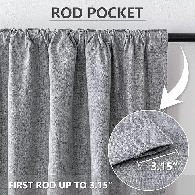 100% Blackout Curtains for Living Room, 72 Inch Curtains 2 Panel Set Light Blocking, Back Tab & Rod Pocket Thermal Insulated Drapes Bedroom Windows Home Decor(52W × 72L inch, Light Grey)